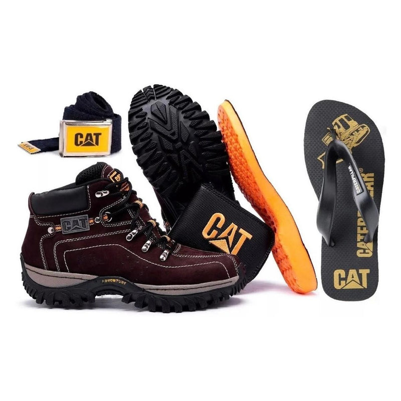 Bota Adventure em Couro Legítimo - Kit Cinto+ Palminha ortopédica + Chinelo