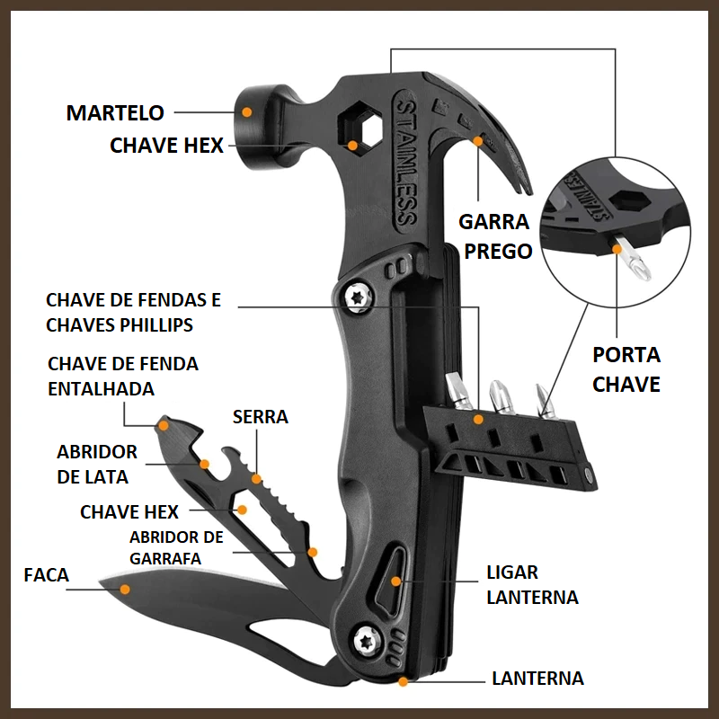 Canivete 5 In 1™ - Tenha Martelo, Chave De Fenda, Chave Philips, Alicate e Canivete Em Um Único Dispositivo